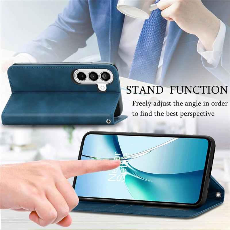 For Samsung Galaxy A57 5G Leather Case with Card Holder Magnetic Absorption Phone Cover - Dark Blue