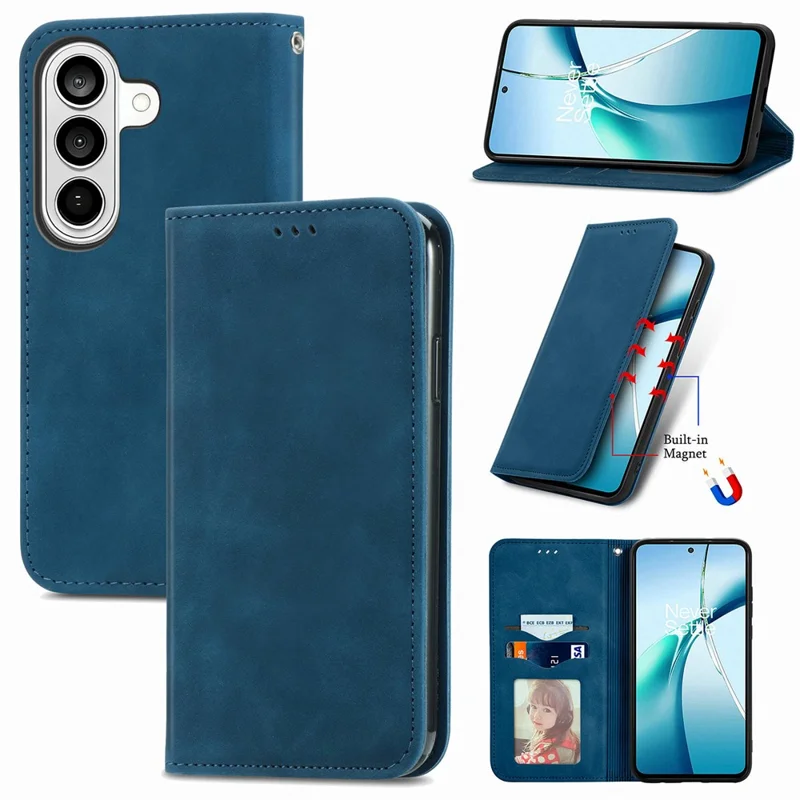 For Samsung Galaxy A57 5G Leather Case with Card Holder Magnetic Absorption Phone Cover - Dark Blue
