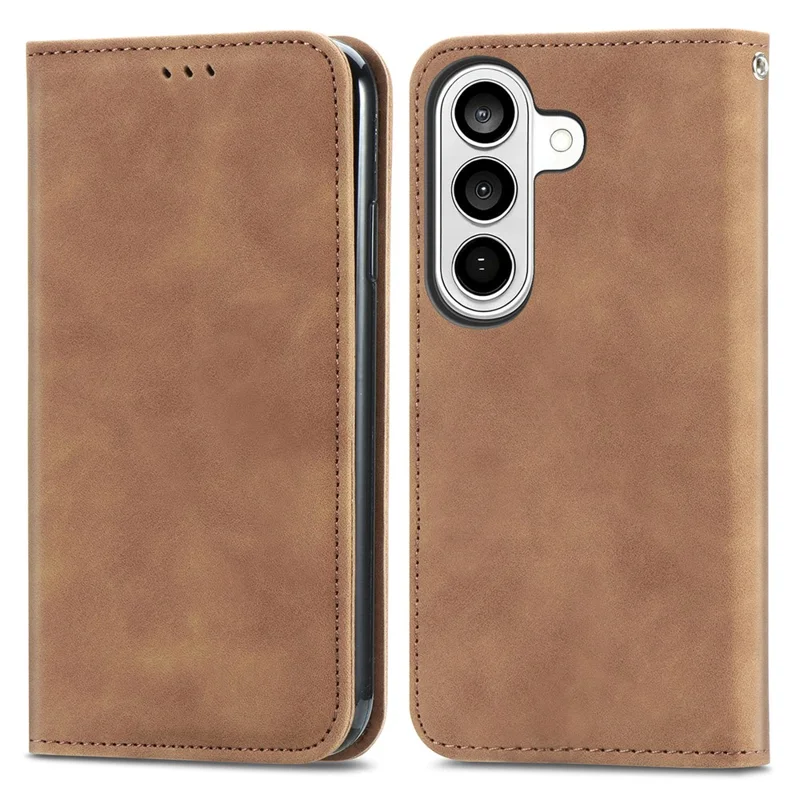 For Samsung Galaxy A37 5G Leather Case with Card Holder Magnetic Absorption Phone Cover - Brown