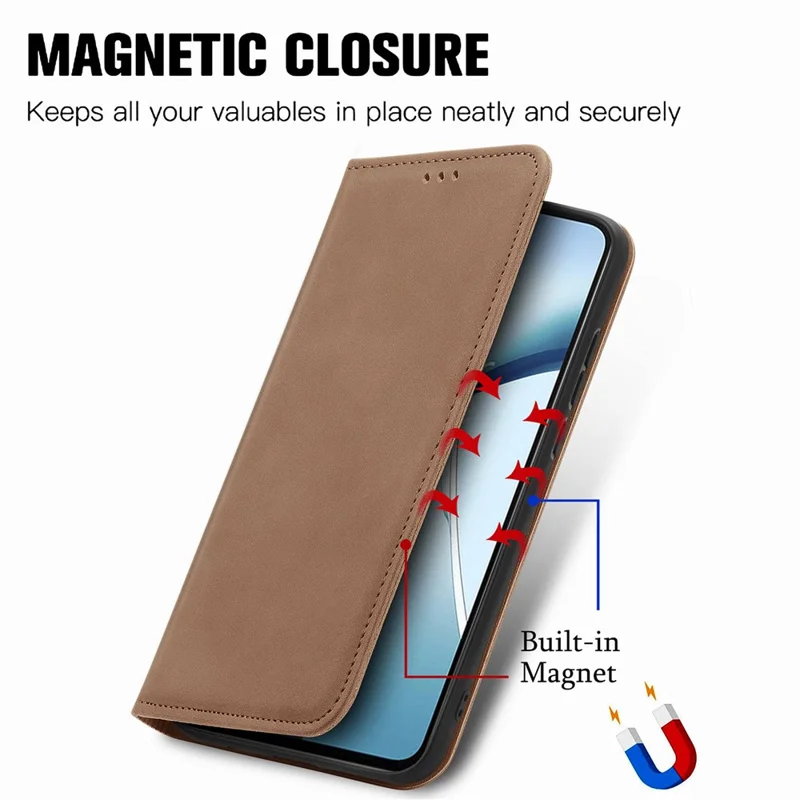 For Samsung Galaxy A37 5G Leather Case with Card Holder Magnetic Absorption Phone Cover - Brown