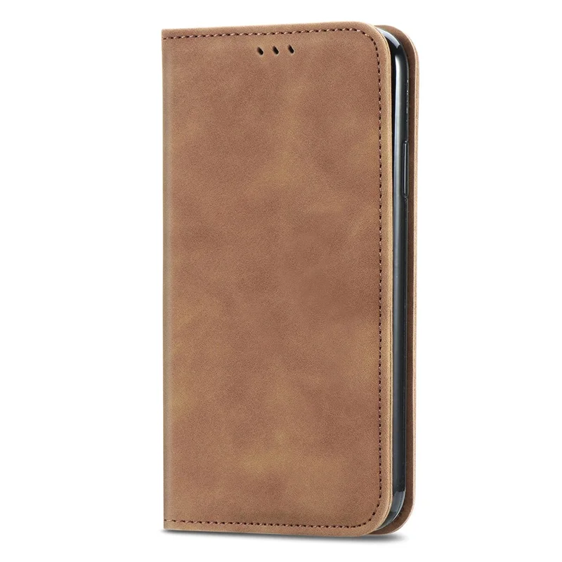For Samsung Galaxy A37 5G Leather Case with Card Holder Magnetic Absorption Phone Cover - Brown