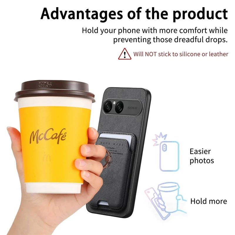 For Sony Xperia 10 VII Case Cloth Texture  Leather + PC + TPU Phone Cover with Detachable Magnetic Ring Kickstand Card Holder - Black