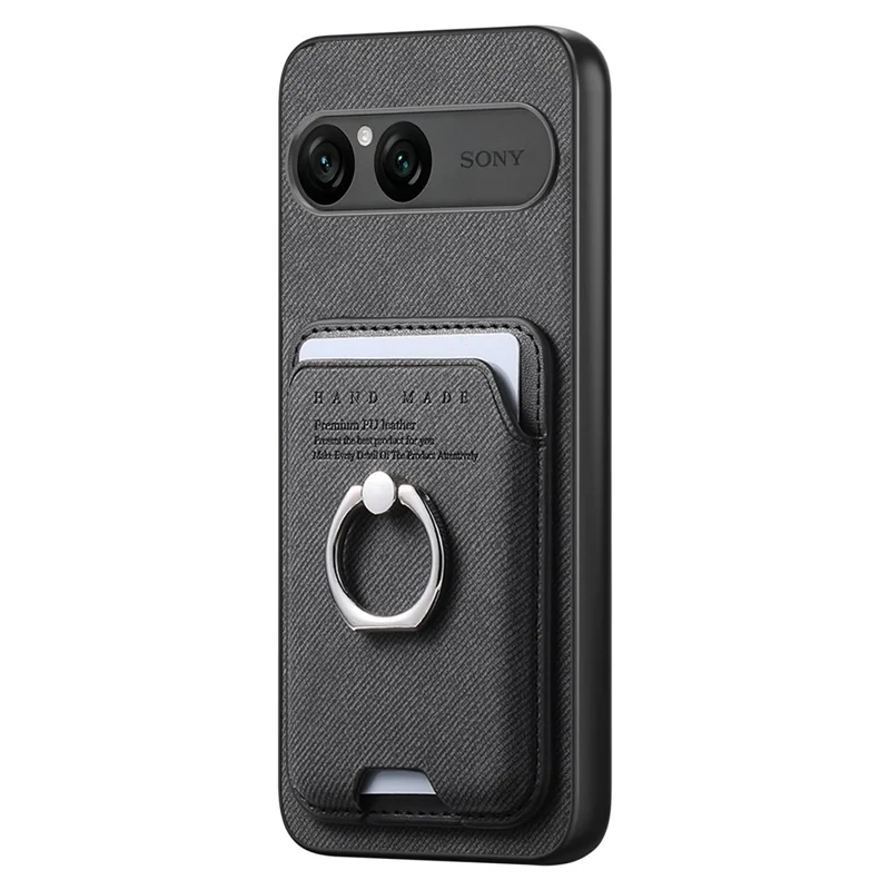 For Sony Xperia 10 VII Case Cloth Texture  Leather + PC + TPU Phone Cover with Detachable Magnetic Ring Kickstand Card Holder - Black