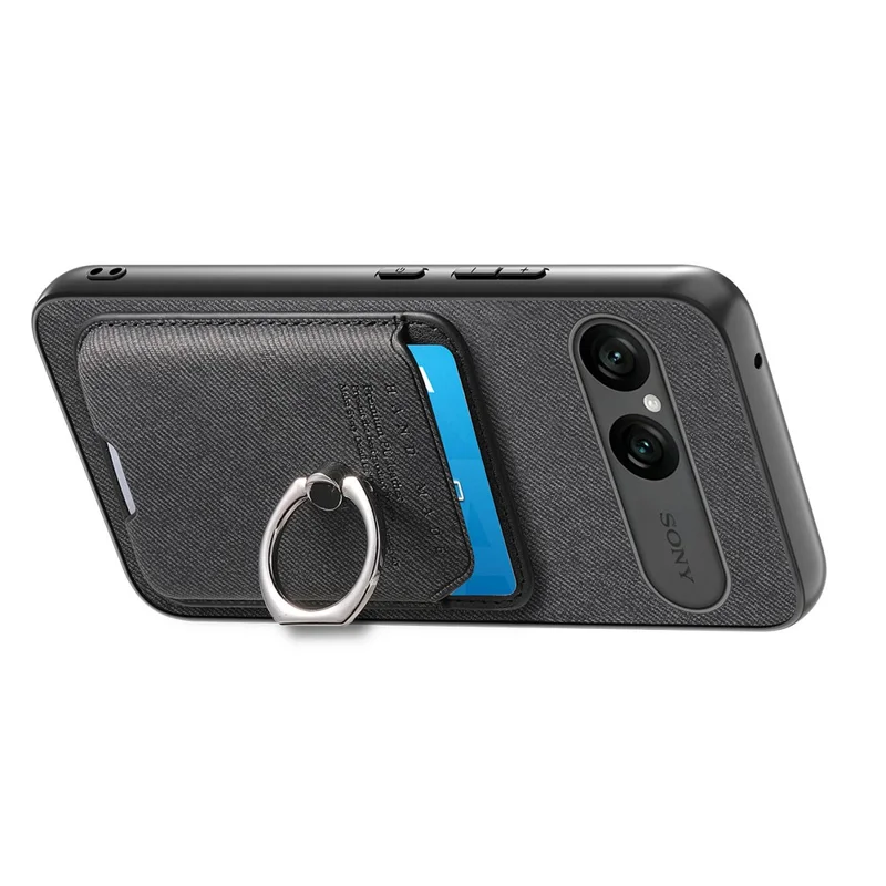 For Sony Xperia 10 VII Case Cloth Texture  Leather + PC + TPU Phone Cover with Detachable Magnetic Ring Kickstand Card Holder - Black