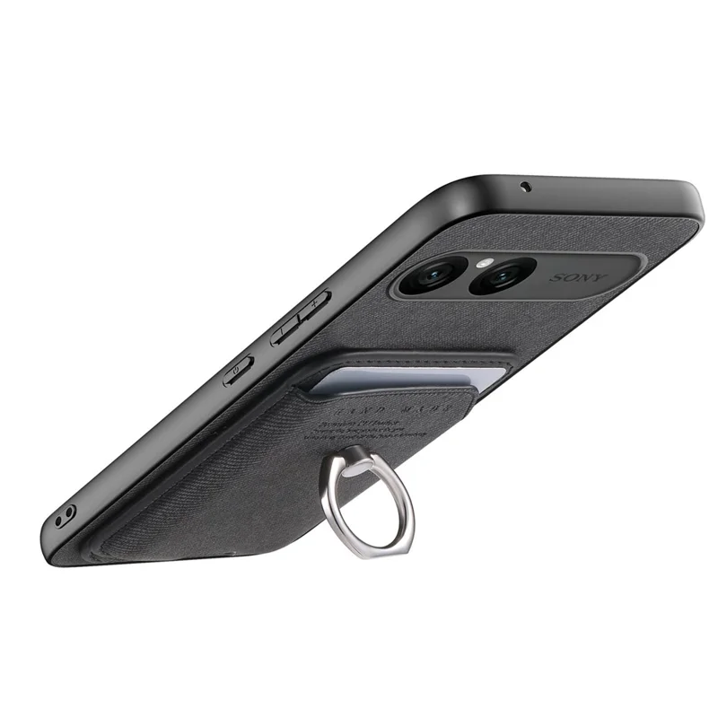 For Sony Xperia 10 VII Case Cloth Texture  Leather + PC + TPU Phone Cover with Detachable Magnetic Ring Kickstand Card Holder - Black