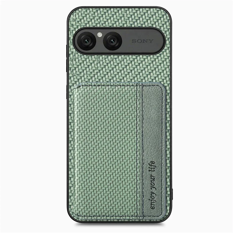 For Sony Xperia 10 VII Case RFID Blocking Carbon Fiber Leather Phone Back Cover with Card Holder - Green