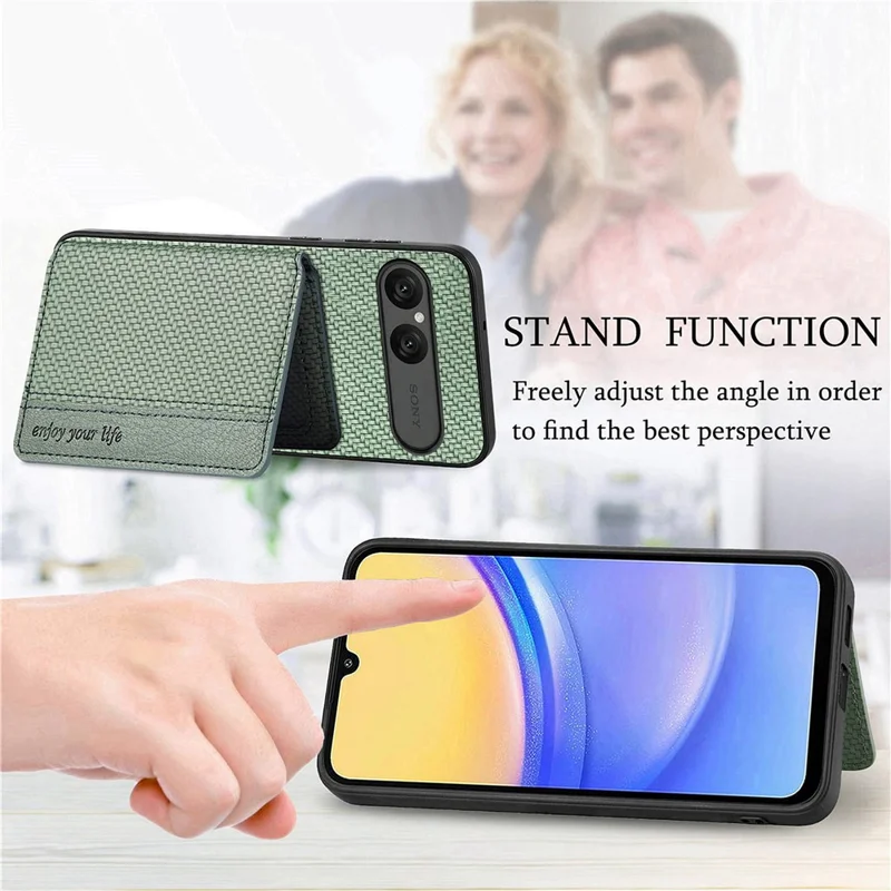 For Sony Xperia 10 VII Case RFID Blocking Carbon Fiber Leather Phone Back Cover with Card Holder - Green