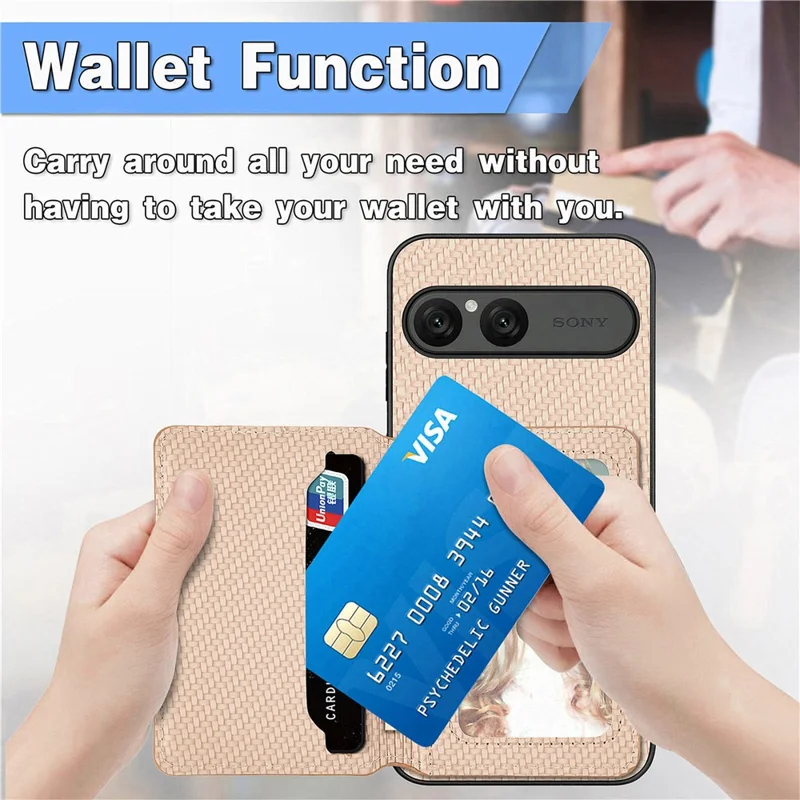 For Sony Xperia 10 VII Case RFID Blocking Carbon Fiber Leather Phone Back Cover with Card Holder - Green