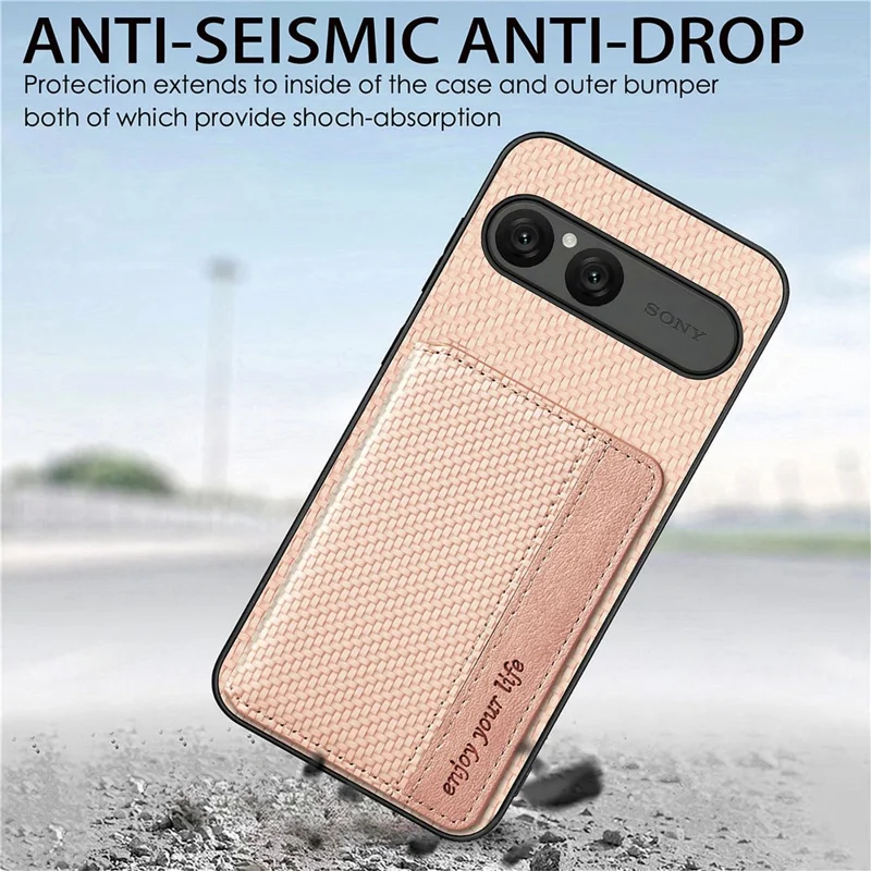 For Sony Xperia 10 VII Case RFID Blocking Carbon Fiber Leather Phone Back Cover with Card Holder - Green