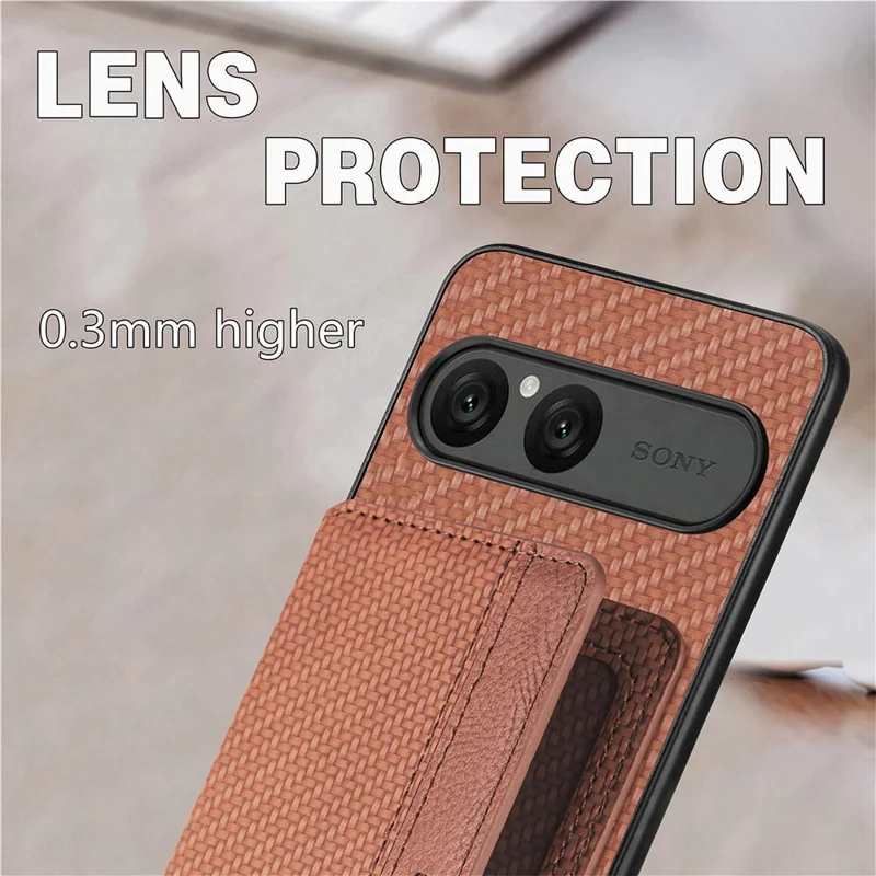 For Sony Xperia 10 VII Case RFID Blocking Carbon Fiber Leather Phone Back Cover with Card Holder - Green