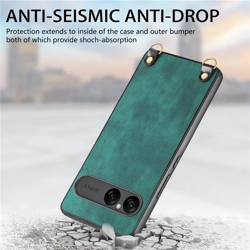 For Sony Xperia 10 VII Retro Leather Phone Back Cover with Adjustable Strap - Black