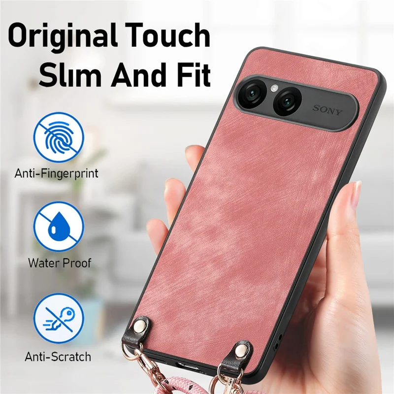 For Sony Xperia 10 VII Retro Leather Phone Back Cover with Adjustable Strap - Black