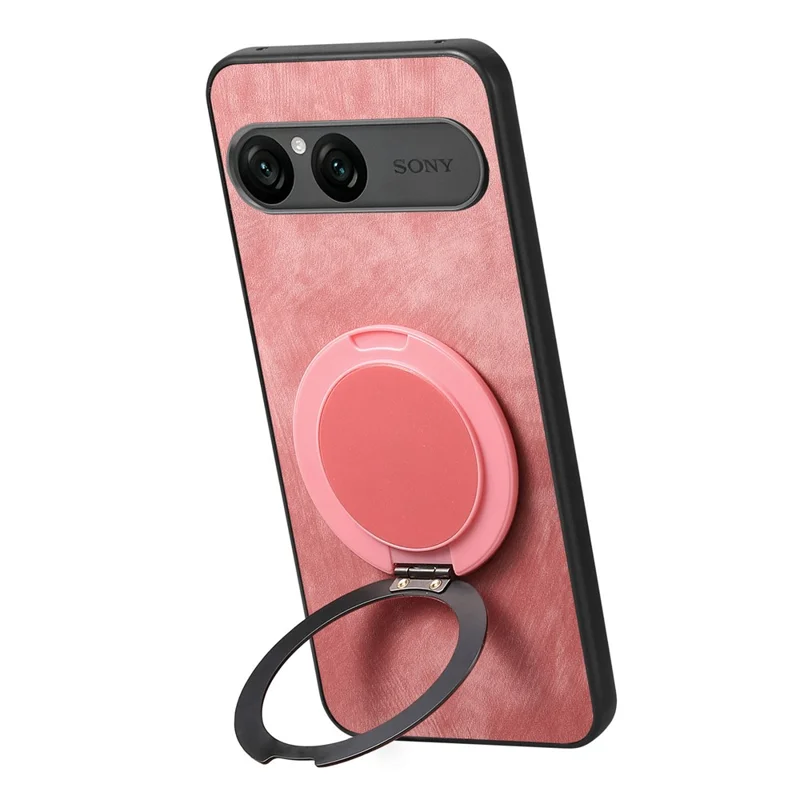 For Sony Xperia 10 VII Stress Relief Retro Leather Back Cover Phone Case with Rotating Kickstand - Pink