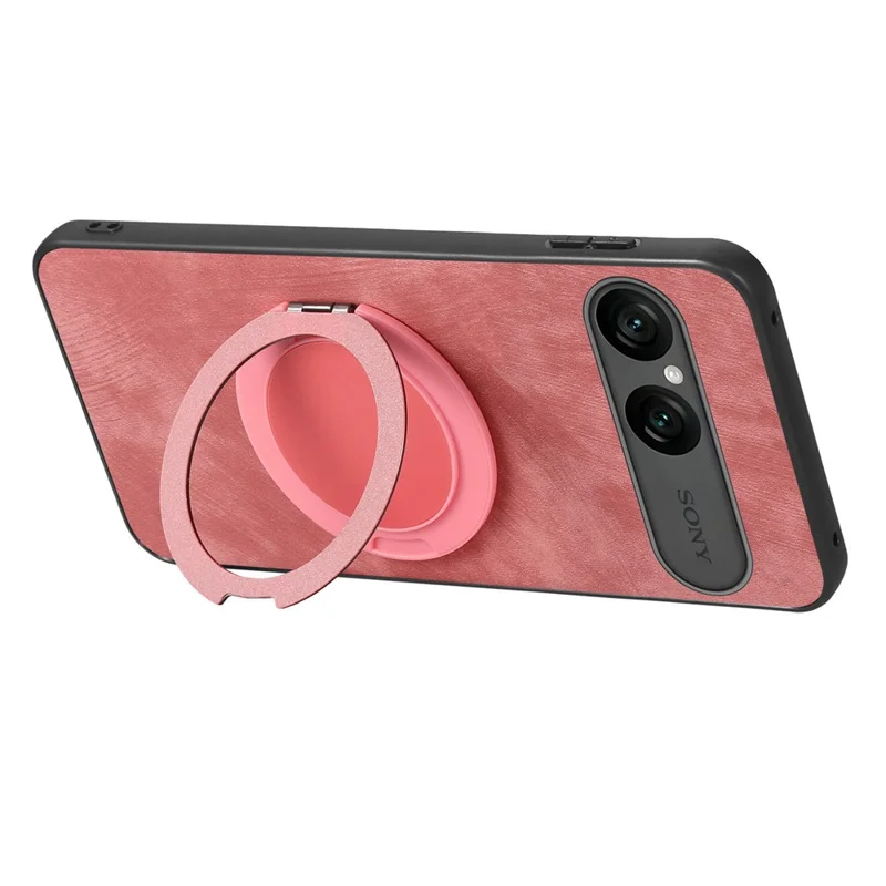 For Sony Xperia 10 VII Stress Relief Retro Leather Back Cover Phone Case with Rotating Kickstand - Pink