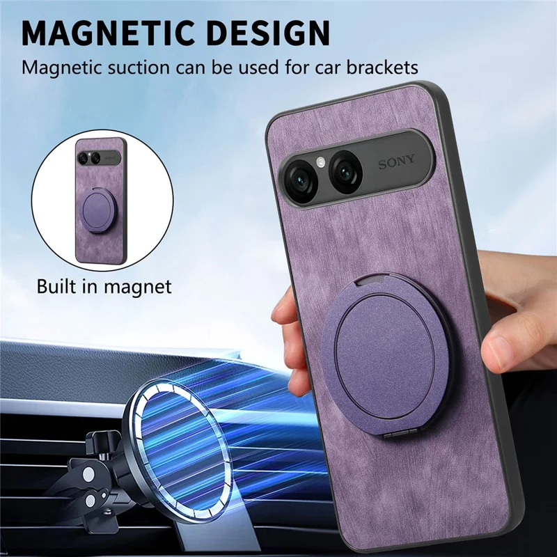 For Sony Xperia 10 VII Stress Relief Retro Leather Back Cover Phone Case with Rotating Kickstand - Pink