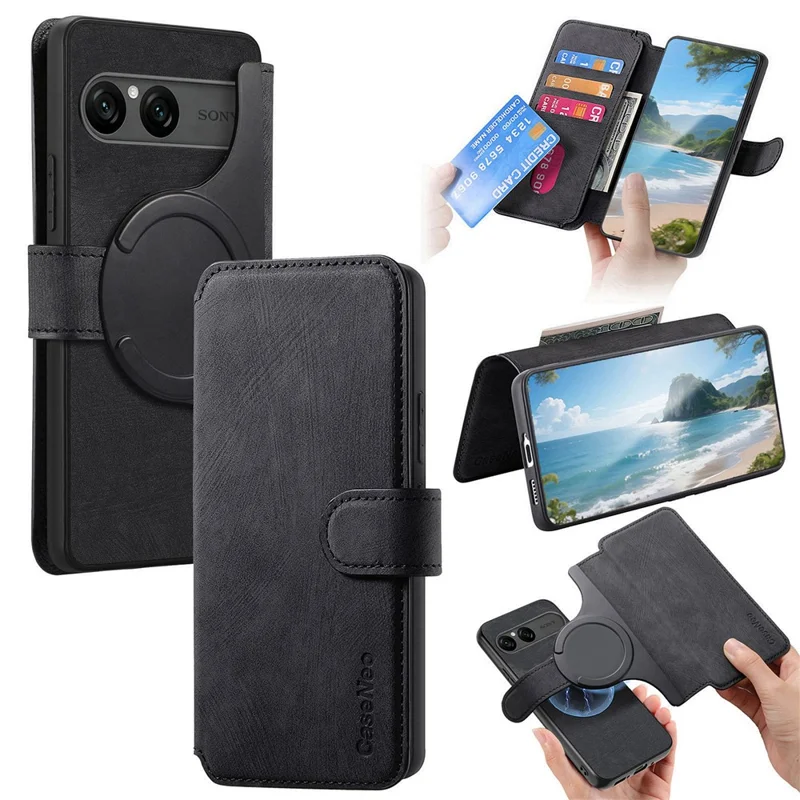 CASENEO MW-03 For Sony Xperia 10 VII Magnetic Case Detachable Leather Phone Wallet Cover - Black