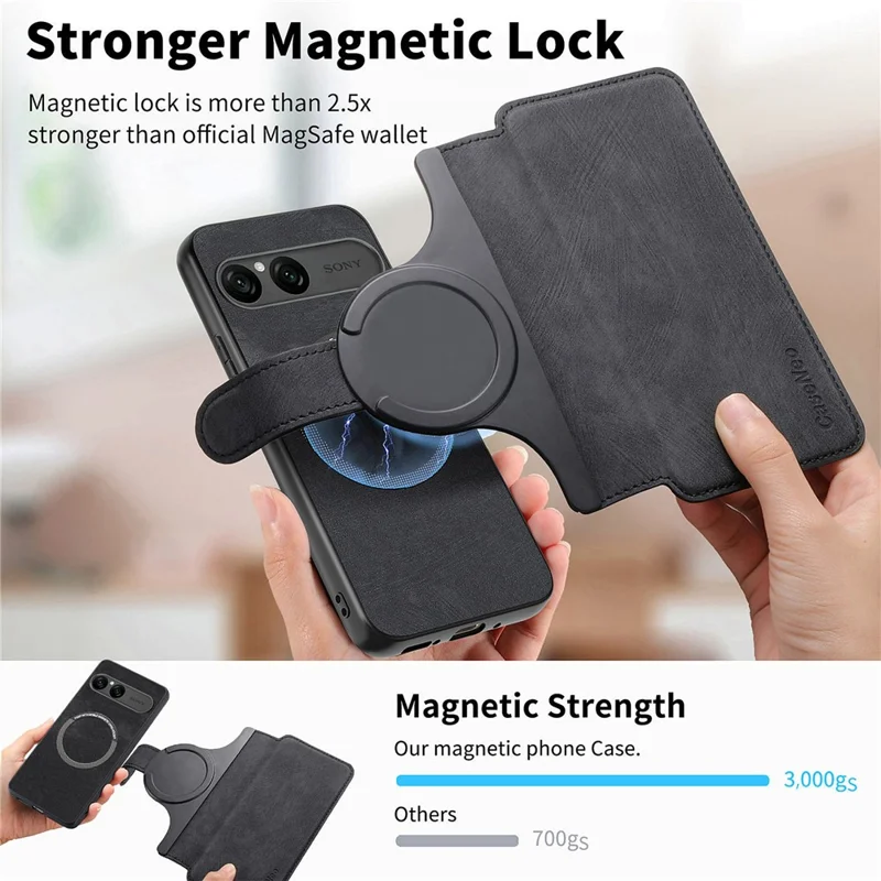 CASENEO MW-03 For Sony Xperia 10 VII Magnetic Case Detachable Leather Phone Wallet Cover - Black