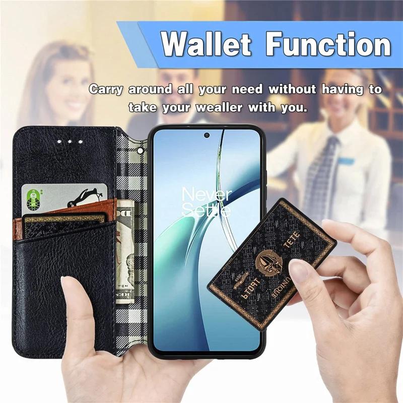 For Samsung Galaxy A57 5G Case Rhombus Imprint PU Leather Wallet Phone Cover - Black