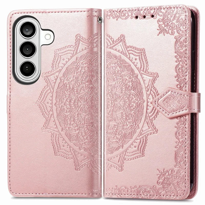 For Samsung Galaxy A57 5G Wallet Case Mandala Flower Leather Phone Cover Stand - Rose Gold