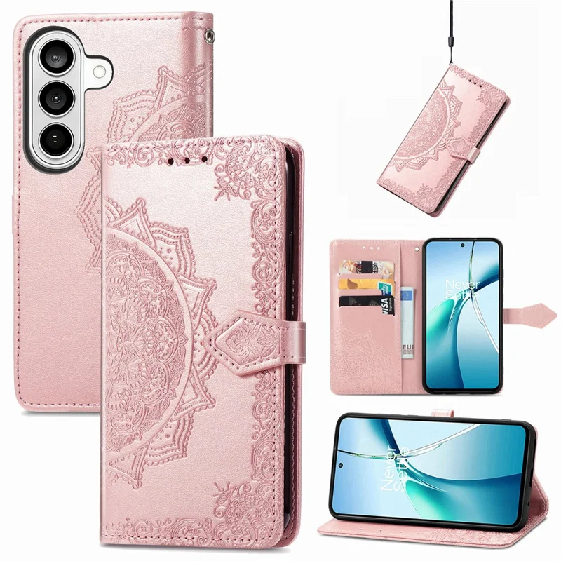 For Samsung Galaxy A37 5G Wallet Case Mandala Flower Leather Phone Cover Stand - Rose Gold