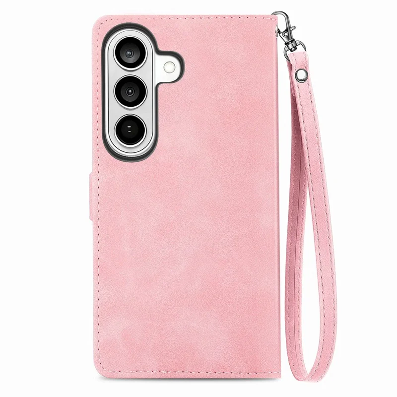 For Samsung Galaxy A57 5G Zipper Wallet Case with Strap Flower Imprint PU Leather Phone Cover - Pink