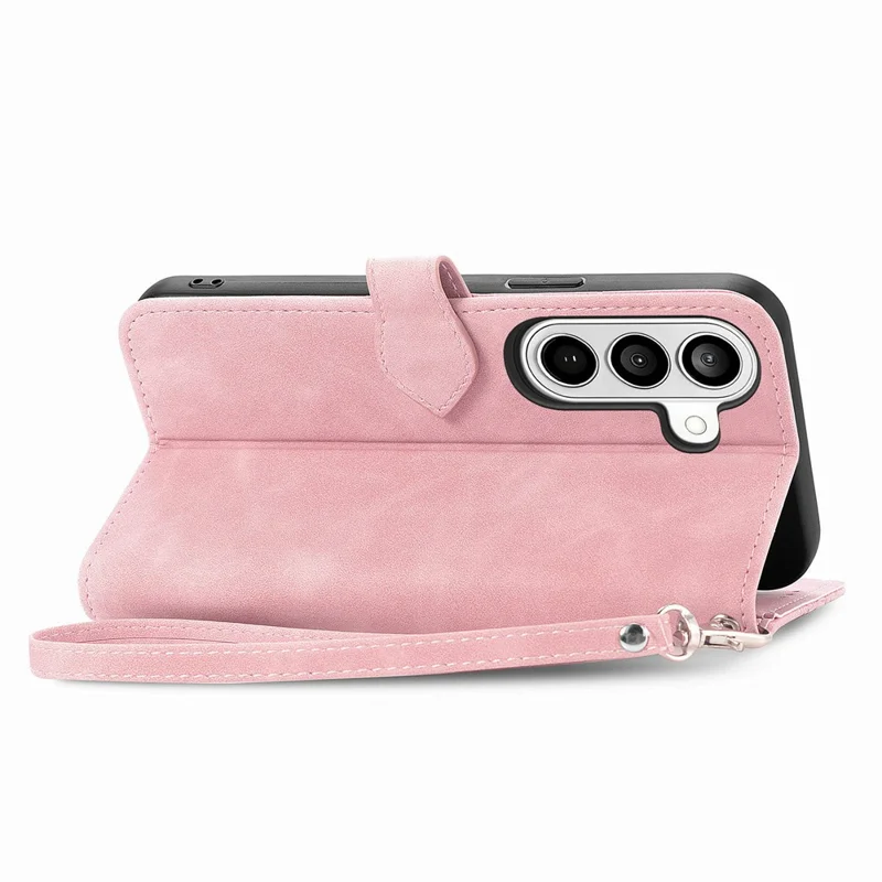 For Samsung Galaxy A37 5G Zipper Wallet Case with Strap Flower Imprint PU Leather Phone Cover - Pink