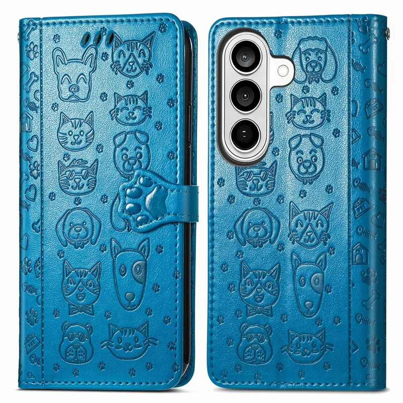 For Samsung Galaxy A57 5G Case Flip Wallet Leather Phone Cover with Cute Cat Dog Pattern - Blue