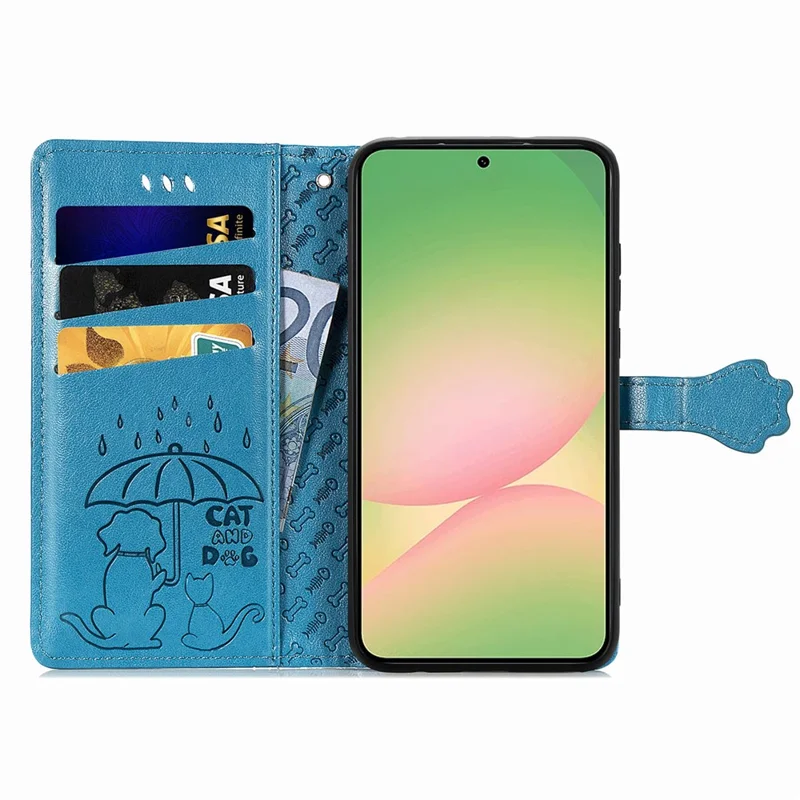 For Samsung Galaxy A57 5G Case Flip Wallet Leather Phone Cover with Cute Cat Dog Pattern - Blue