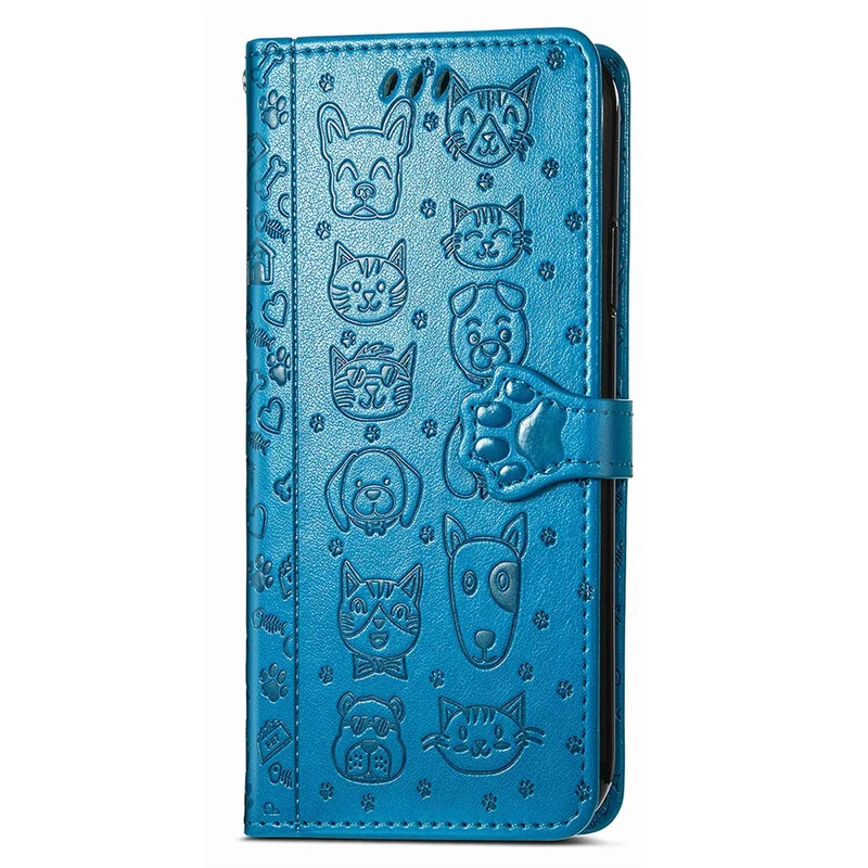 For Samsung Galaxy A57 5G Case Flip Wallet Leather Phone Cover with Cute Cat Dog Pattern - Blue