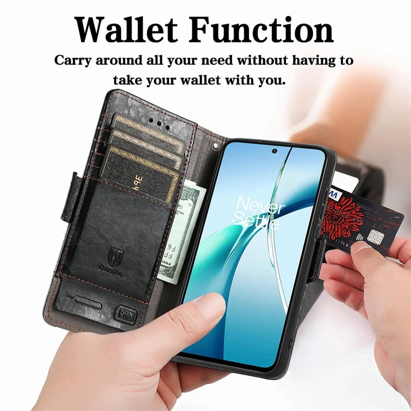 CASENEO For Samsung Galaxy A37 5G Phone Cases PU Leather Cover Stand with RFID Blocking Wallet - Black