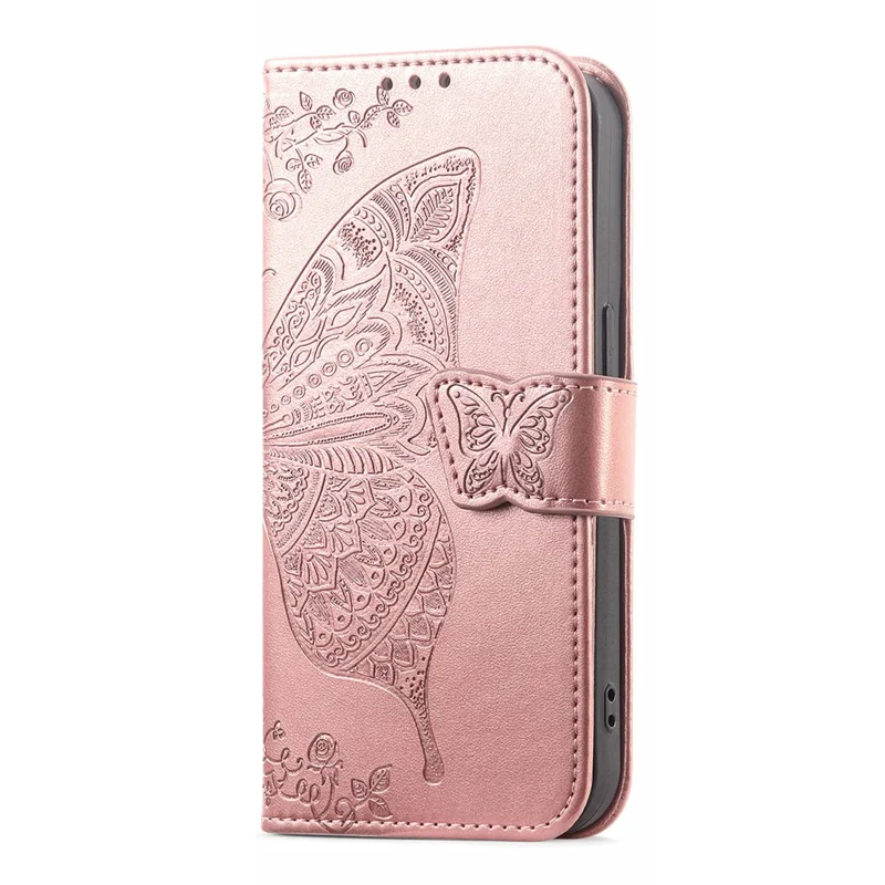 For Samsung Galaxy A57 5G Case with Strap Butterfly Pattern PU Leather Wallet Phone Cover - Rose Gold