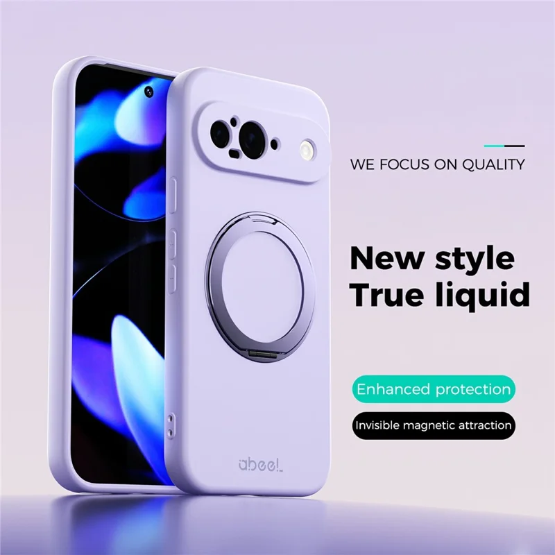 ABEEL For Google Pixel 9 Magnetic Case Kickstand Skin Touch Liquid Silicone Phone Cover - Purple
