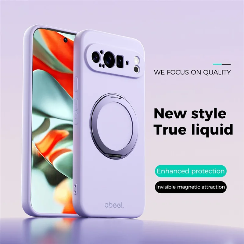 ABEEL For Google Pixel 9 Pro Magnetic Case Kickstand Skin Touch Liquid Silicone Phone Cover - Purple