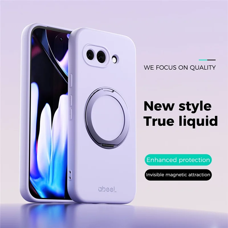 ABEEL Funda magnética con soporte para Google Pixel 9a, funda de silicona líquida con tacto suave, color morado