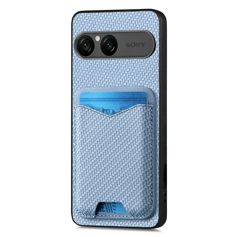 CASENEO C1-19 for Sony Xperia 10 VII Case Folding Kickstand Leather Back Cover Carbon Fiber Texture - Blue