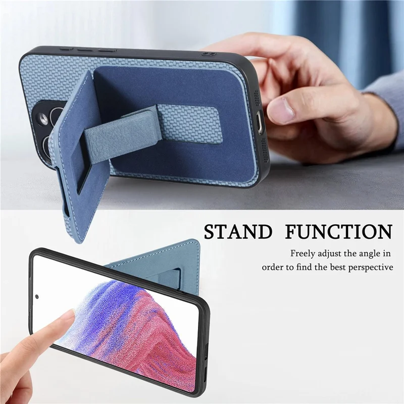 CASENEO C1-19 for Sony Xperia 10 VII Case Folding Kickstand Leather Back Cover Carbon Fiber Texture - Blue