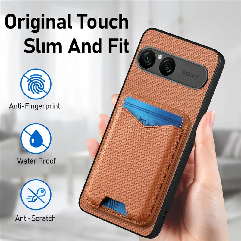 CASENEO C1-19 for Sony Xperia 10 VII Case Folding Kickstand Leather Back Cover Carbon Fiber Texture - Blue