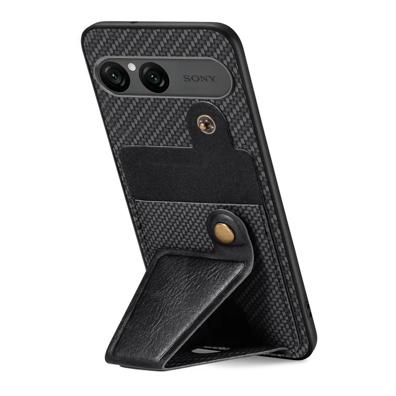 For Sony Xperia 10 VII K-Shaped Kickstand Case Leather Phone Back Cover - Black