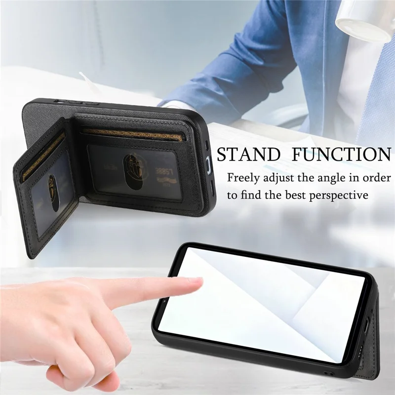 For Sony Xperia 10 VII Case Cloth Texture Leather + PC + TPU Cover with RFID Blocking Card Holder - Black