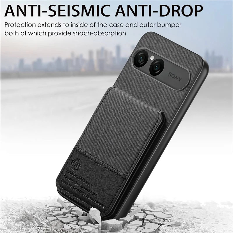 For Sony Xperia 10 VII Case Cloth Texture Leather + PC + TPU Cover with RFID Blocking Card Holder - Black