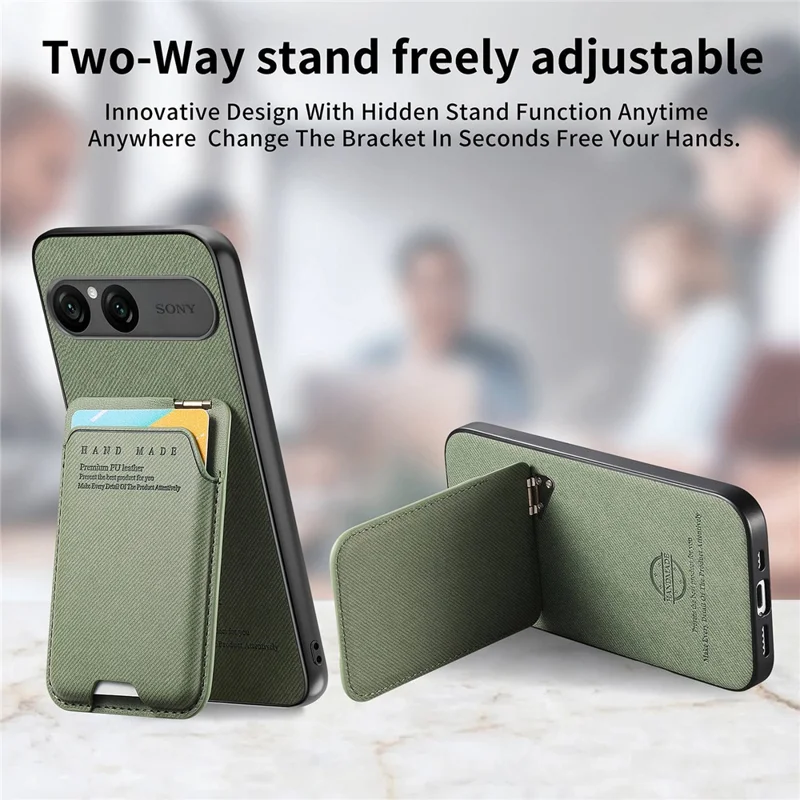 For Sony Xperia 10 VII Case Cloth Texture Leather + PC + TPU Phone Cover with Card Holder Kickstand - Green