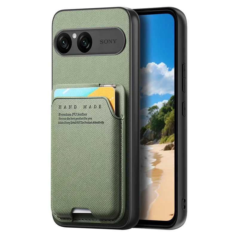 For Sony Xperia 10 VII Case Cloth Texture Leather + PC + TPU Phone Cover with Card Holder Kickstand - Green