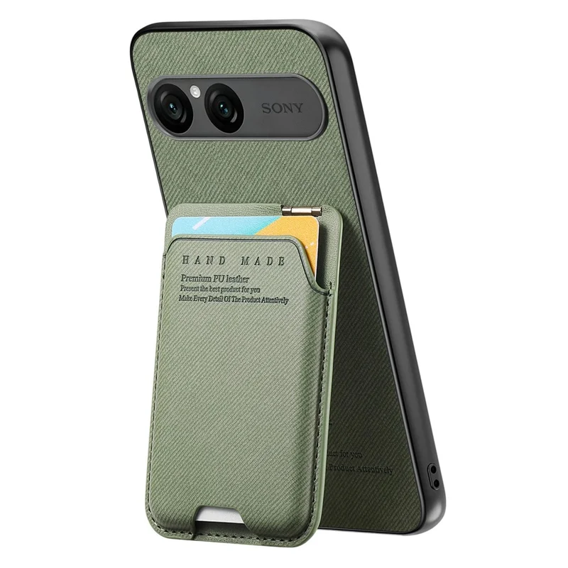 For Sony Xperia 10 VII Case Cloth Texture Leather + PC + TPU Phone Cover with Card Holder Kickstand - Green