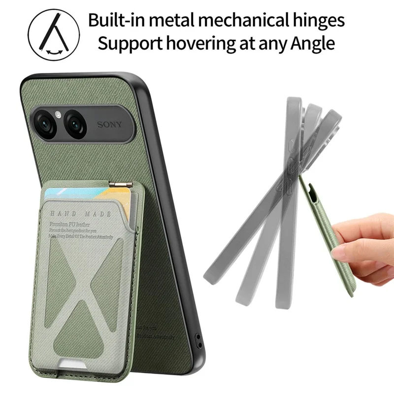 For Sony Xperia 10 VII Case Cloth Texture Leather + PC + TPU Phone Cover with Card Holder Kickstand - Green