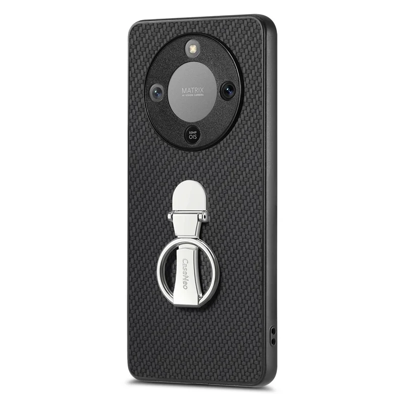 Phone Case For Honor Magic8 Lite 5G  /  X9d 5G  /  X70 5G Card Holder Kickstand Carbon Fiber Texture Back Cover - Black