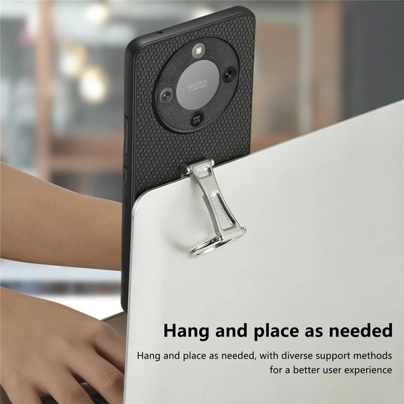 Phone Case For Honor Magic8 Lite 5G  /  X9d 5G  /  X70 5G Card Holder Kickstand Carbon Fiber Texture Back Cover - Black