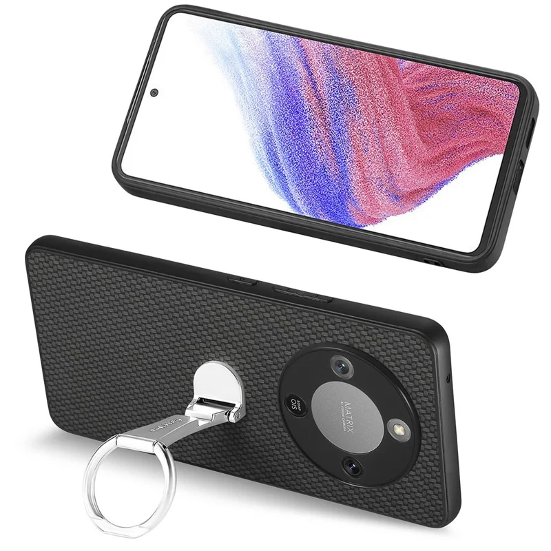 Phone Case For Honor Magic8 Lite 5G  /  X9d 5G  /  X70 5G Card Holder Kickstand Carbon Fiber Texture Back Cover - Black