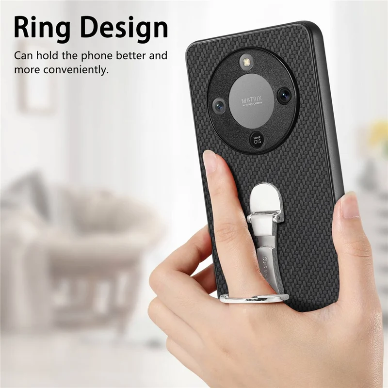 Phone Case For Honor Magic8 Lite 5G  /  X9d 5G  /  X70 5G Card Holder Kickstand Carbon Fiber Texture Back Cover - Black