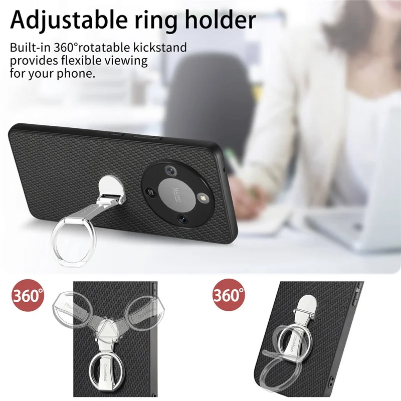 Phone Case For Honor Magic8 Lite 5G  /  X9d 5G  /  X70 5G Card Holder Kickstand Carbon Fiber Texture Back Cover - Black