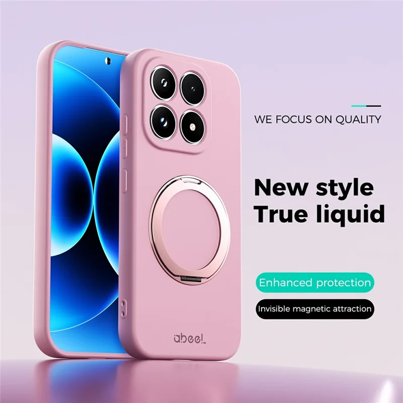 ABEEL For Xiaomi 17 Magnetic Case Kickstand Skin Touch Liquid Silicone Phone Cover - Pink